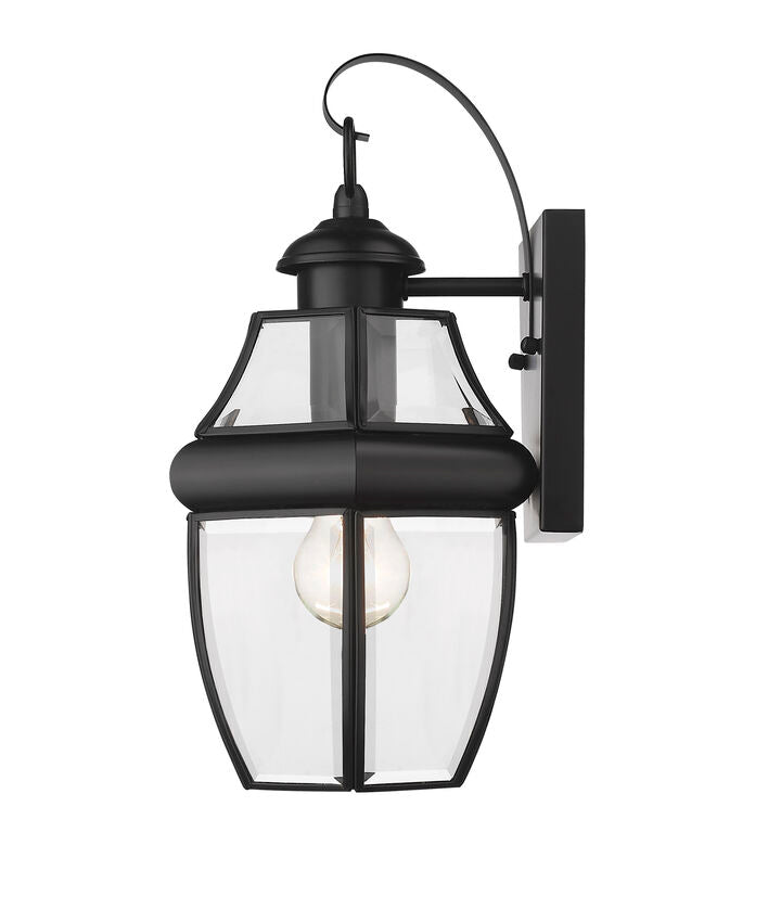 Z-Lite Westover 8" 1-Light Black Brass Outdoor Wall Sconce With Clear Beveled Glass Shade