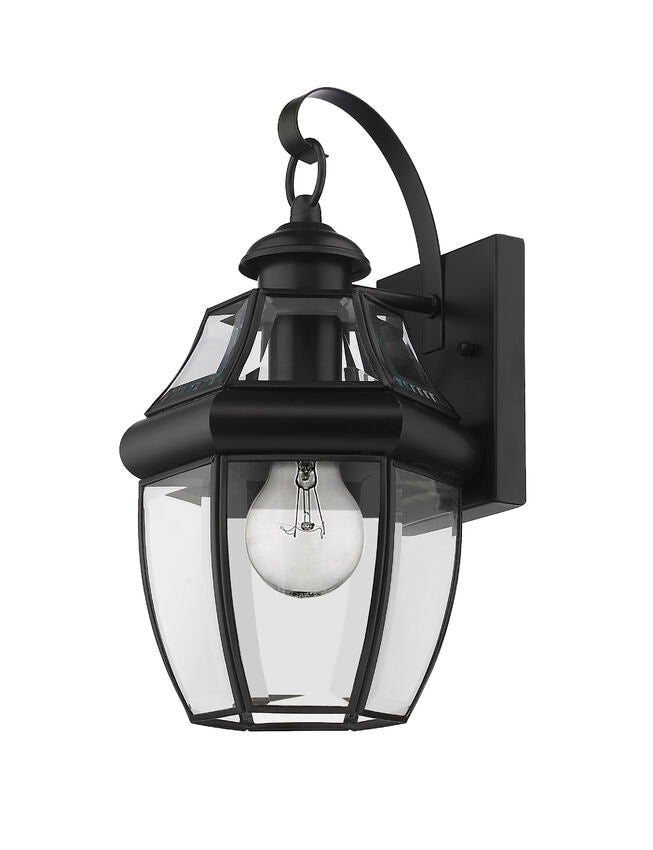Z-Lite Westover 8" 1-Light Black Brass Outdoor Wall Sconce With Clear Beveled Glass Shade