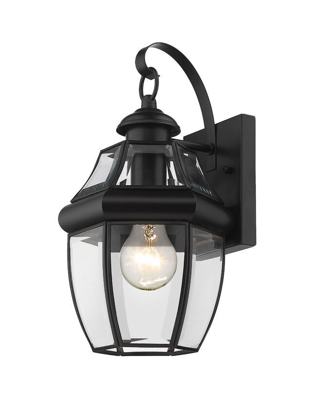 Z-Lite Westover 8" 1-Light Black Brass Outdoor Wall Sconce With Clear Beveled Glass Shade