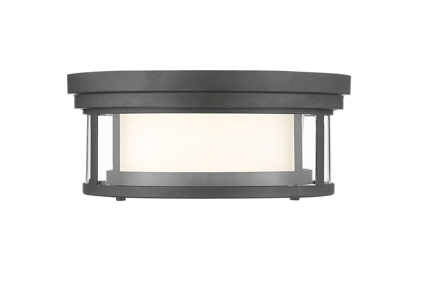 Z-Lite Willow 12" 2-Light Bronze Flush Mount Lighting With Clear and Matte Opal Glass Shade