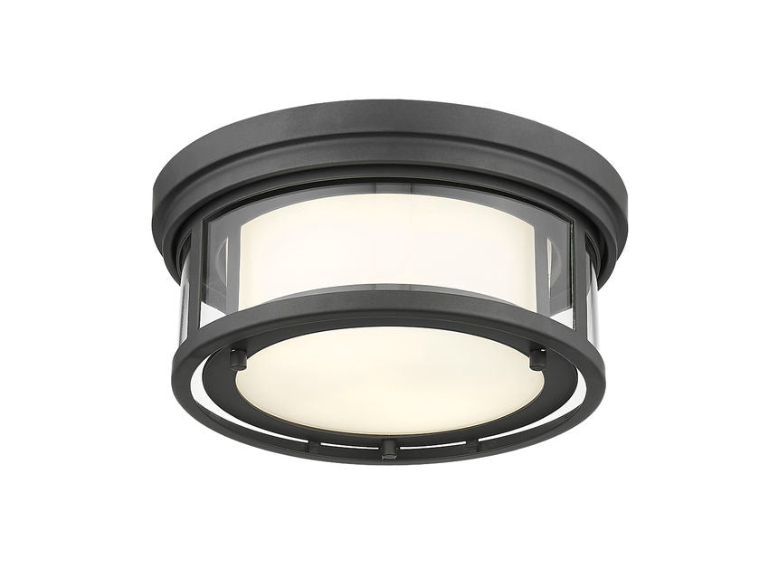 Z-Lite Willow 12" 2-Light Bronze Flush Mount Lighting With Clear and Matte Opal Glass Shade