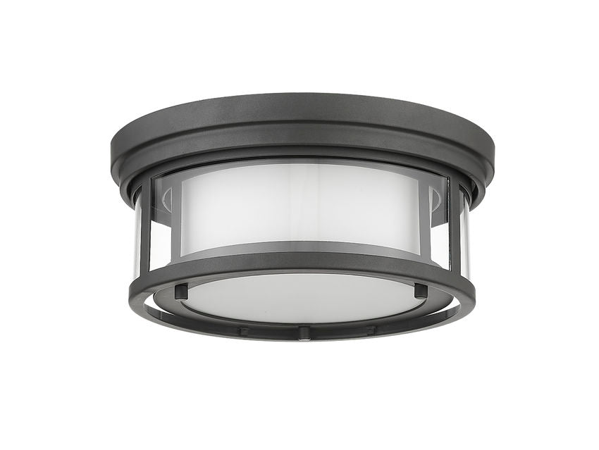 Z-Lite Willow 12" 2-Light Bronze Flush Mount Lighting With Clear and Matte Opal Glass Shade