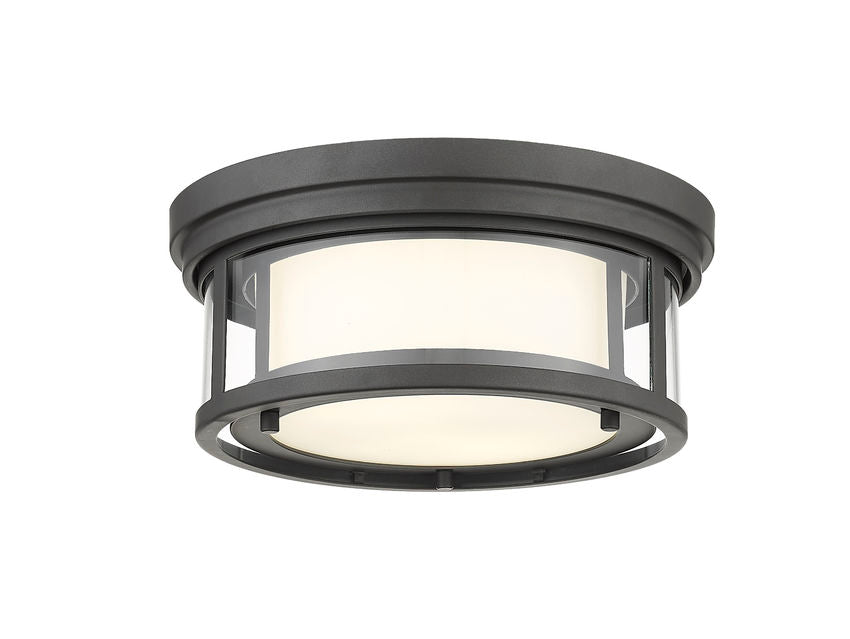 Z-Lite Willow 12" 2-Light Bronze Flush Mount Lighting With Clear and Matte Opal Glass Shade