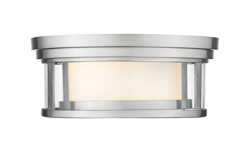 Z-Lite Willow 12" 2-Light Brushed Nickel Flush Mount Lighting With Clear and Matte Opal Glass Shade