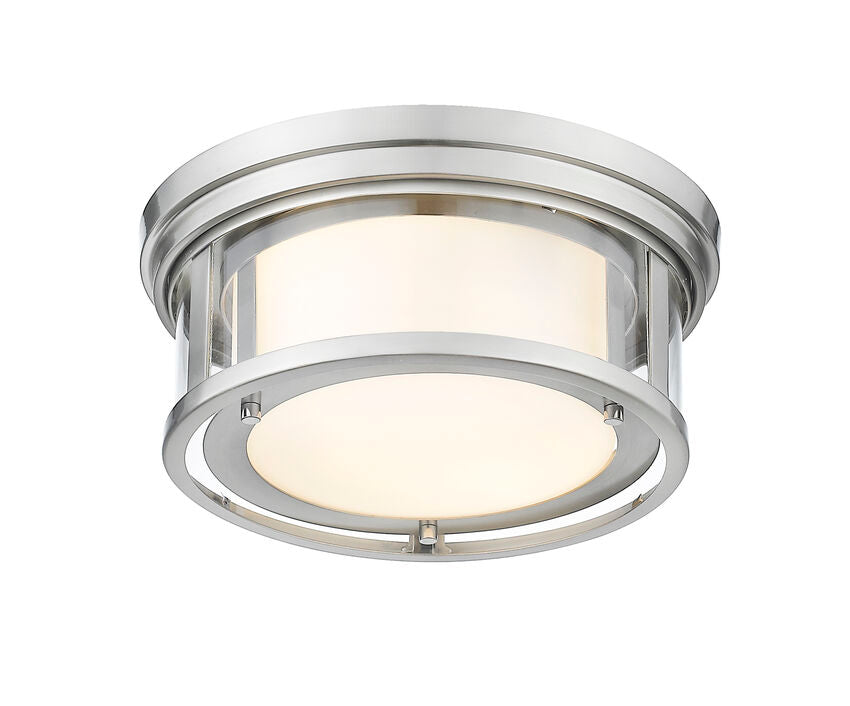 Z-Lite Willow 12" 2-Light Brushed Nickel Flush Mount Lighting With Clear and Matte Opal Glass Shade