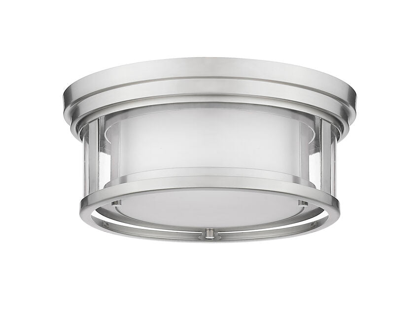 Z-Lite Willow 12" 2-Light Brushed Nickel Flush Mount Lighting With Clear and Matte Opal Glass Shade