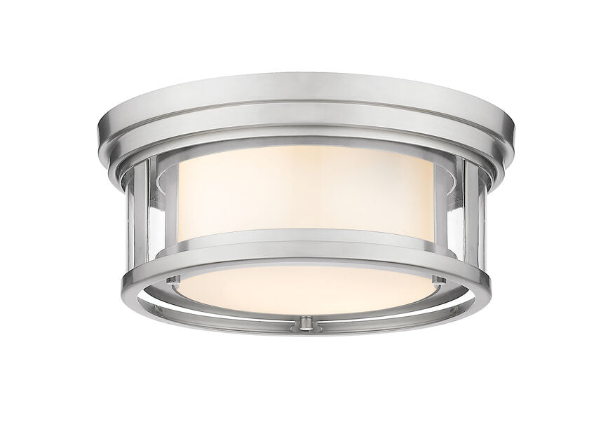 Z-Lite Willow 12" 2-Light Brushed Nickel Flush Mount Lighting With Clear and Matte Opal Glass Shade