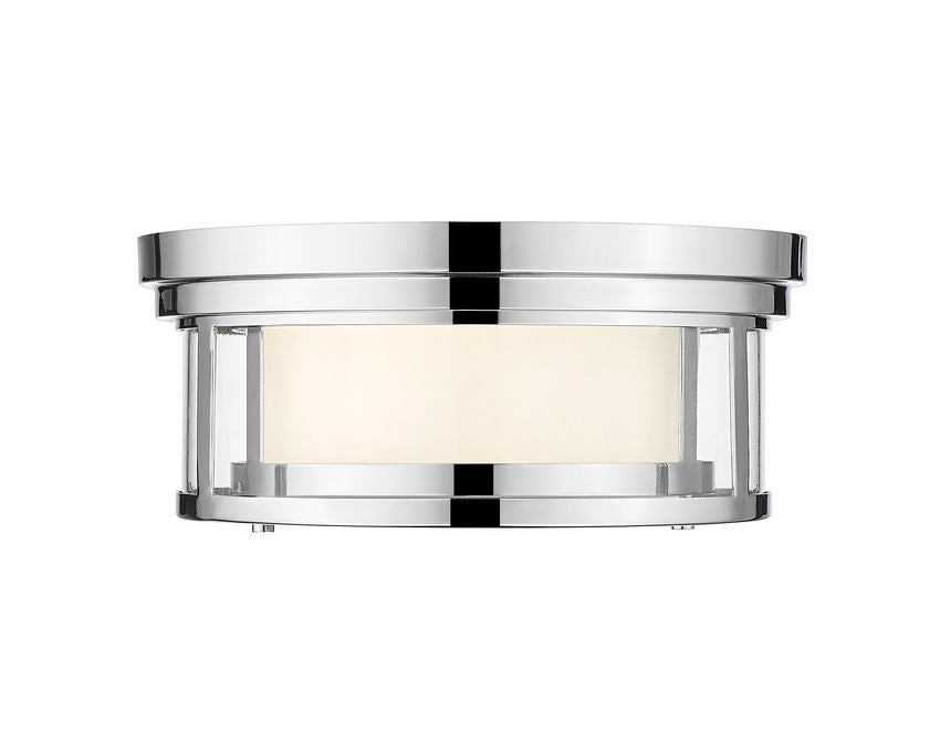 Z-Lite Willow 12" 2-Light Chrome Flush Mount Lighting With Clear and Matte Opal Glass Shade