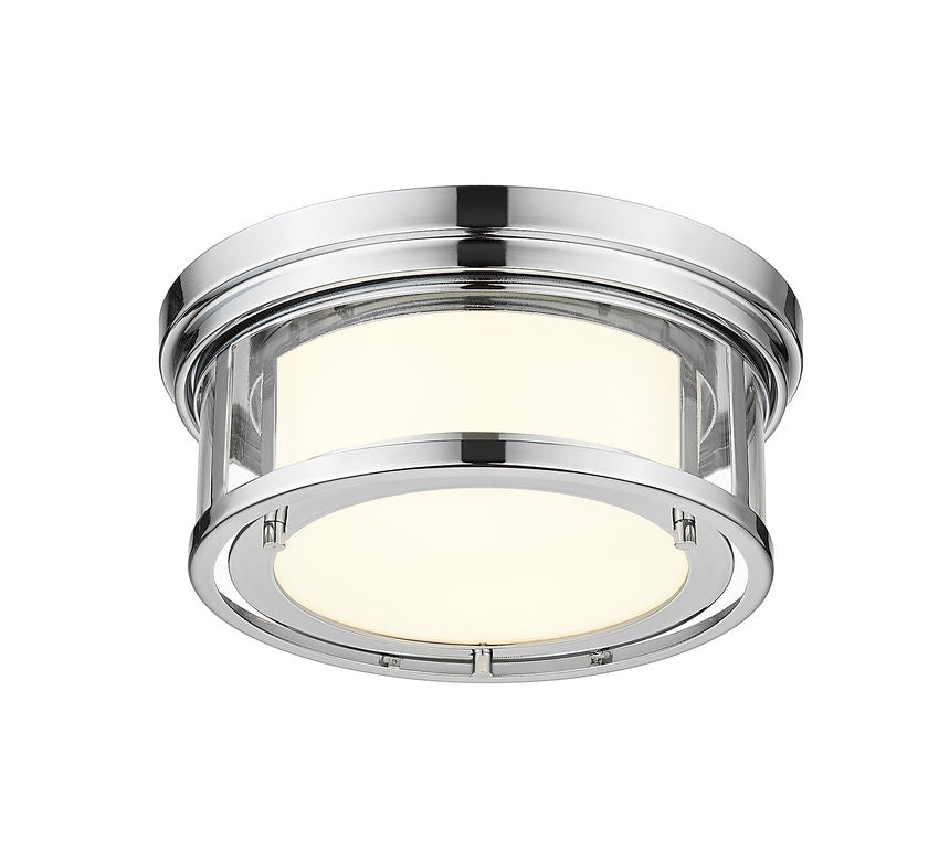 Z-Lite Willow 12" 2-Light Chrome Flush Mount Lighting With Clear and Matte Opal Glass Shade