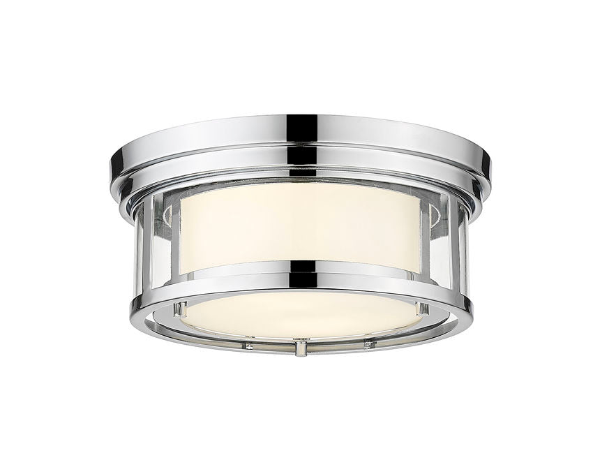 Z-Lite Willow 12" 2-Light Chrome Flush Mount Lighting With Clear and Matte Opal Glass Shade