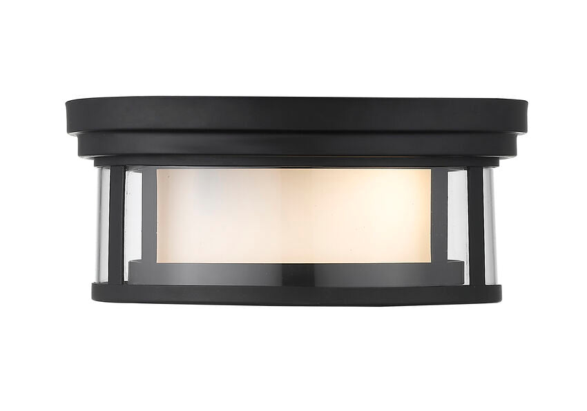 Z-Lite Willow 12" 2-Light Matte Black Flush Mount Lighting With Clear and Matte Opal Glass Shade