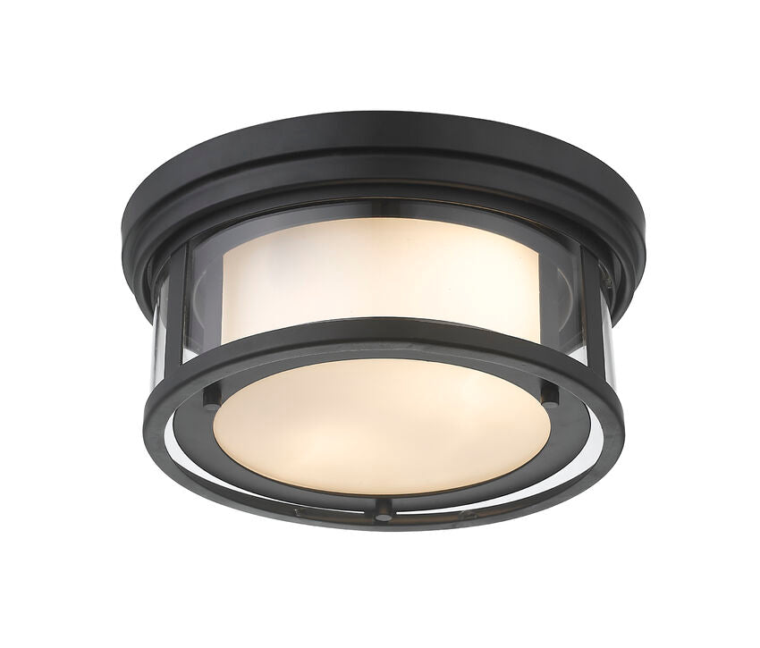 Z-Lite Willow 12" 2-Light Matte Black Flush Mount Lighting With Clear and Matte Opal Glass Shade