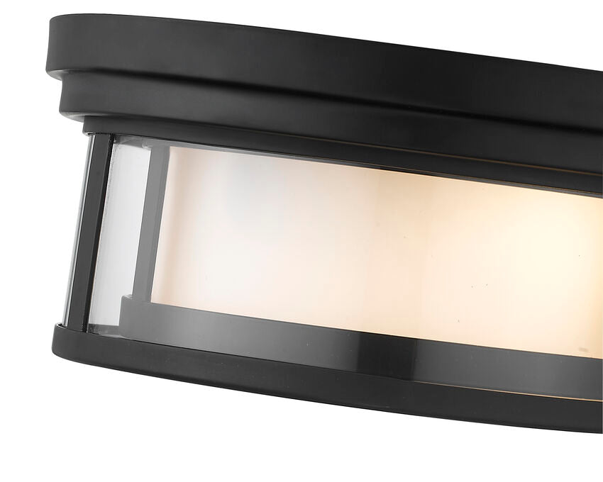 Z-Lite Willow 12" 2-Light Matte Black Flush Mount Lighting With Clear and Matte Opal Glass Shade