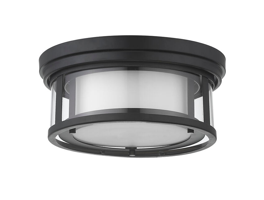 Z-Lite Willow 12" 2-Light Matte Black Flush Mount Lighting With Clear and Matte Opal Glass Shade