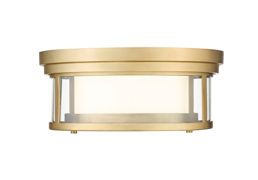 Z-Lite Willow 12" 2-Light Olde Brass Flush Mount Lighting With Clear and Matte Opal Glass Shade