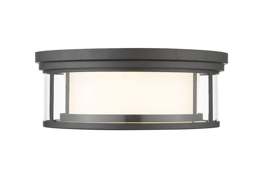 Z-Lite Willow 16" 3-Light Bronze Flush Mount Lighting With Clear and Matte Opal Glass Shade