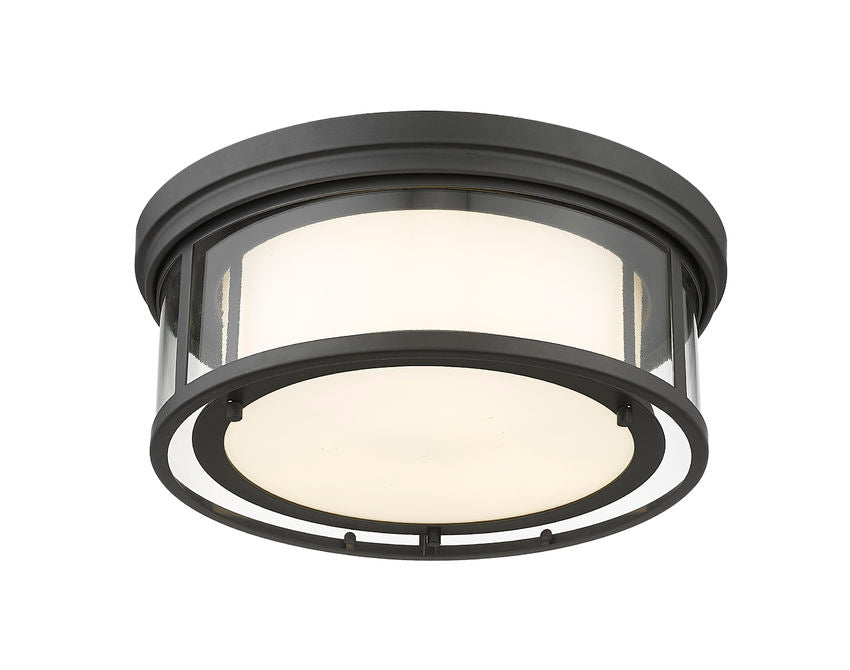 Z-Lite Willow 16" 3-Light Bronze Flush Mount Lighting With Clear and Matte Opal Glass Shade