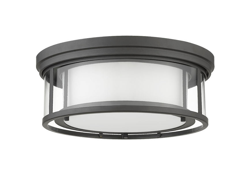 Z-Lite Willow 16" 3-Light Bronze Flush Mount Lighting With Clear and Matte Opal Glass Shade