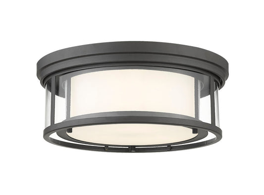 Z-Lite Willow 16" 3-Light Bronze Flush Mount Lighting With Clear and Matte Opal Glass Shade