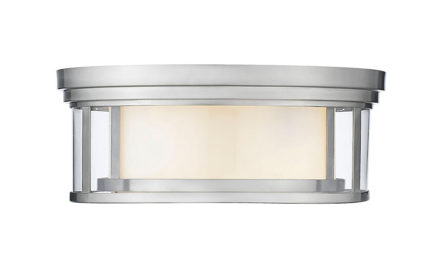 Z-Lite Willow 16" 3-Light Brushed Nickel Flush Mount Lighting With Clear and Matte Opal Glass Shade