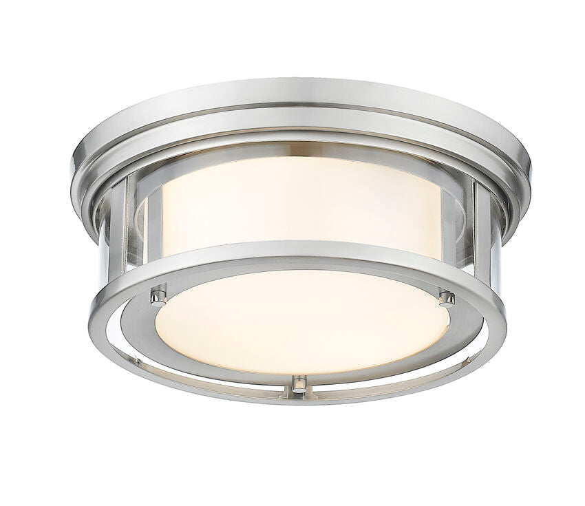 Z-Lite Willow 16" 3-Light Brushed Nickel Flush Mount Lighting With Clear and Matte Opal Glass Shade