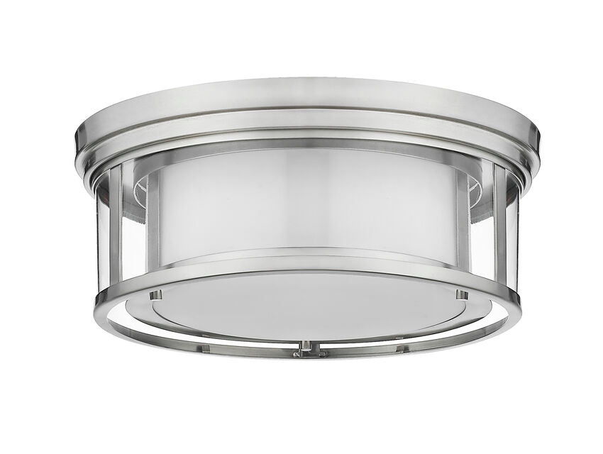 Z-Lite Willow 16" 3-Light Brushed Nickel Flush Mount Lighting With Clear and Matte Opal Glass Shade