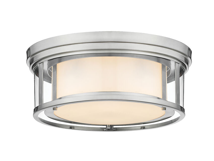 Z-Lite Willow 16" 3-Light Brushed Nickel Flush Mount Lighting With Clear and Matte Opal Glass Shade