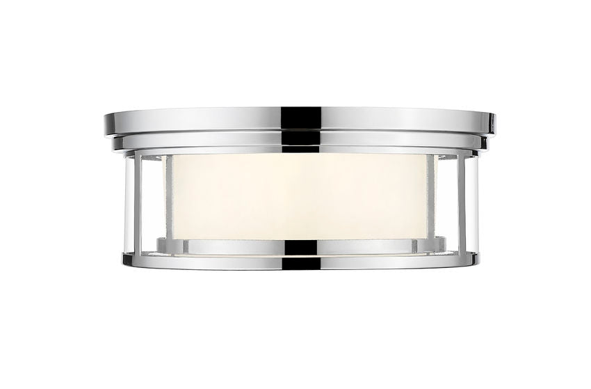 Z-Lite Willow 16" 3-Light Chrome Flush Mount Lighting With Clear and Matte Opal Glass Shade