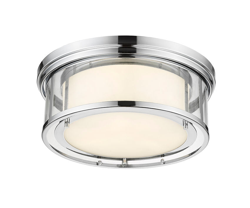 Z-Lite Willow 16" 3-Light Chrome Flush Mount Lighting With Clear and Matte Opal Glass Shade