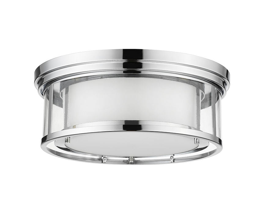 Z-Lite Willow 16" 3-Light Chrome Flush Mount Lighting With Clear and Matte Opal Glass Shade