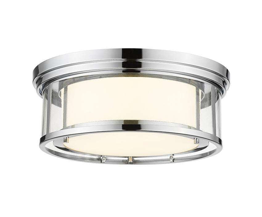 Z-Lite Willow 16" 3-Light Chrome Flush Mount Lighting With Clear and Matte Opal Glass Shade