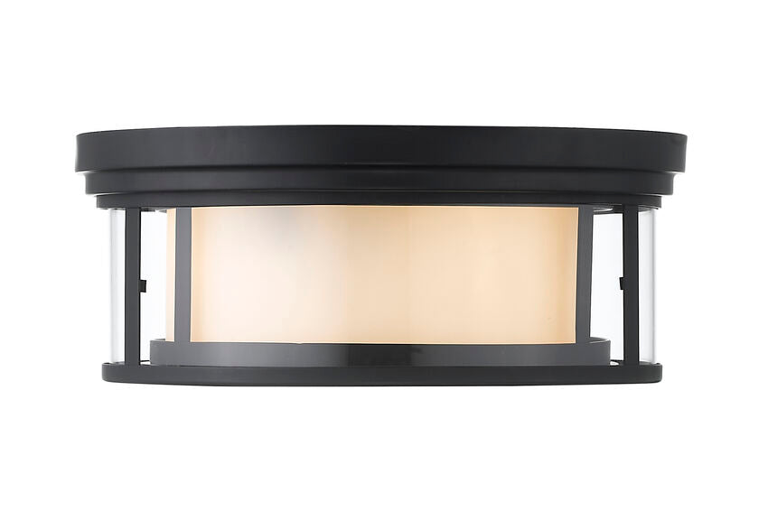 Z-Lite Willow 16" 3-Light Matte Black Flush Mount Lighting With Clear and Matte Opal Glass Shade