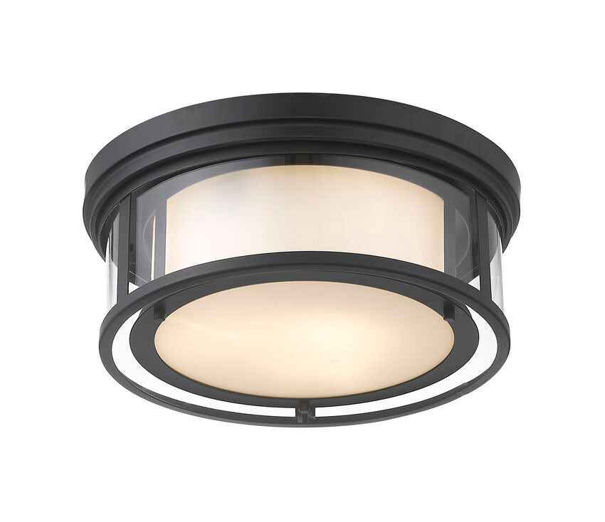 Z-Lite Willow 16" 3-Light Matte Black Flush Mount Lighting With Clear and Matte Opal Glass Shade