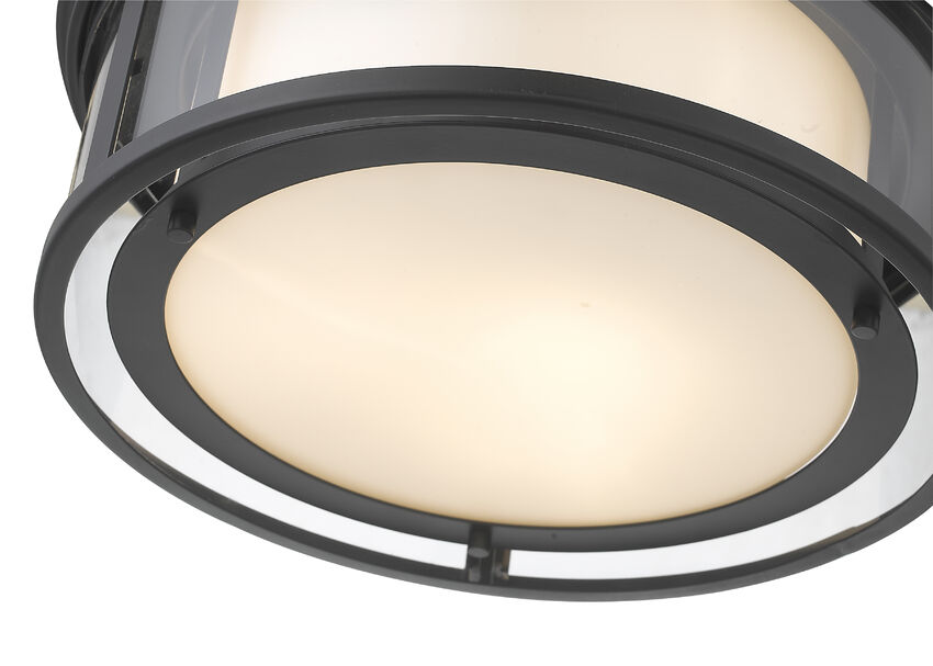 Z-Lite Willow 16" 3-Light Matte Black Flush Mount Lighting With Clear and Matte Opal Glass Shade