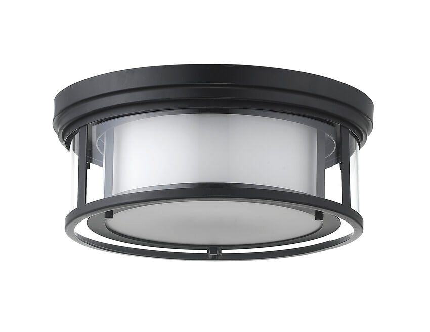 Z-Lite Willow 16" 3-Light Matte Black Flush Mount Lighting With Clear and Matte Opal Glass Shade