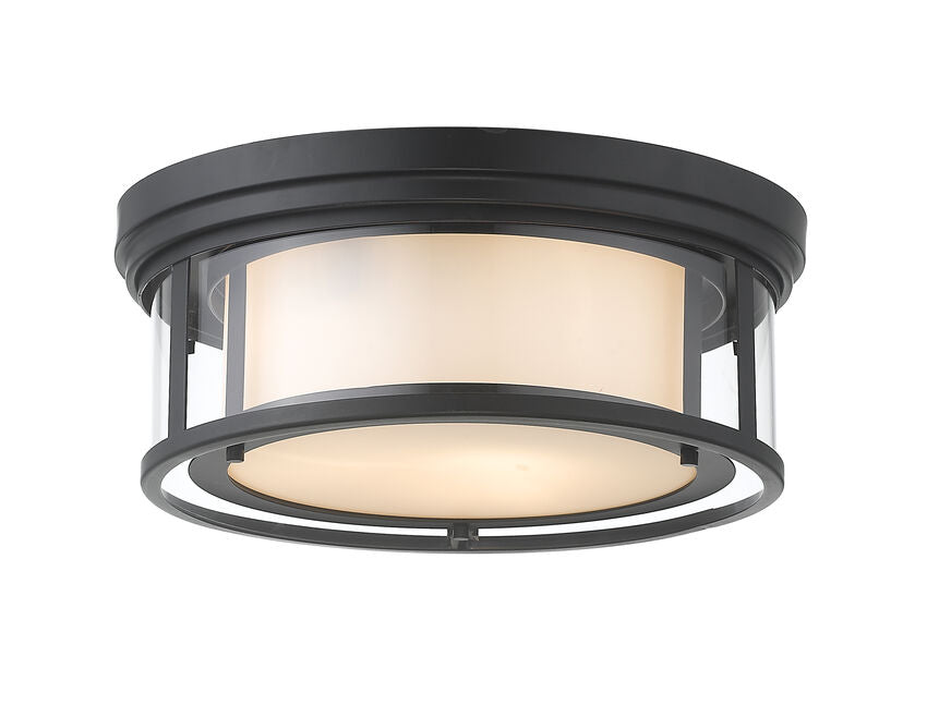 Z-Lite Willow 16" 3-Light Matte Black Flush Mount Lighting With Clear and Matte Opal Glass Shade