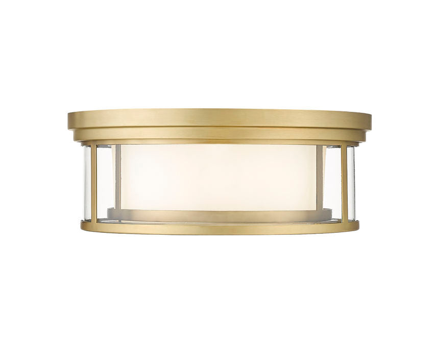 Z-Lite Willow 16" 3-Light Olde Brass Flush Mount Lighting With Clear and Matte Opal Glass Shade