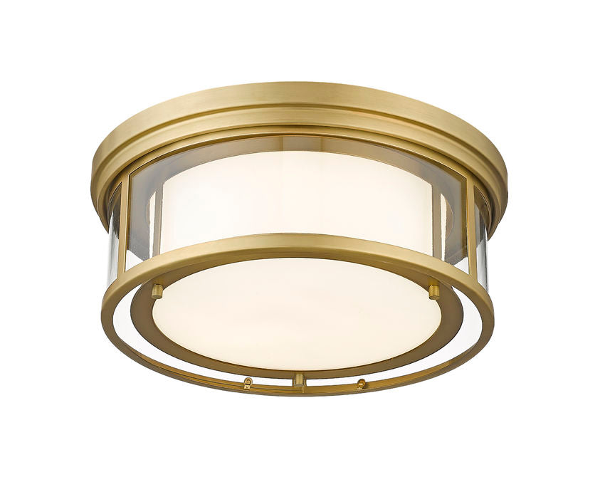 Z-Lite Willow 16" 3-Light Olde Brass Flush Mount Lighting With Clear and Matte Opal Glass Shade