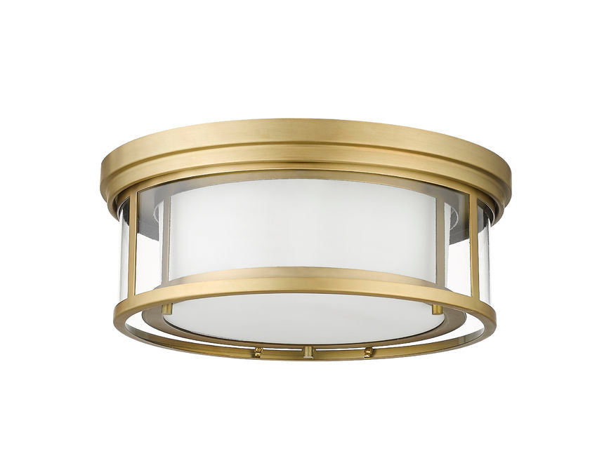 Z-Lite Willow 16" 3-Light Olde Brass Flush Mount Lighting With Clear and Matte Opal Glass Shade