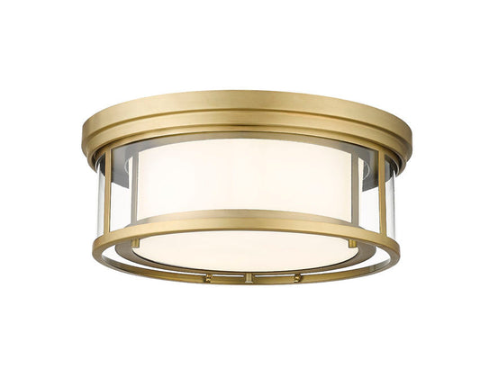 Z-Lite Willow 16" 3-Light Olde Brass Flush Mount Lighting With Clear and Matte Opal Glass Shade