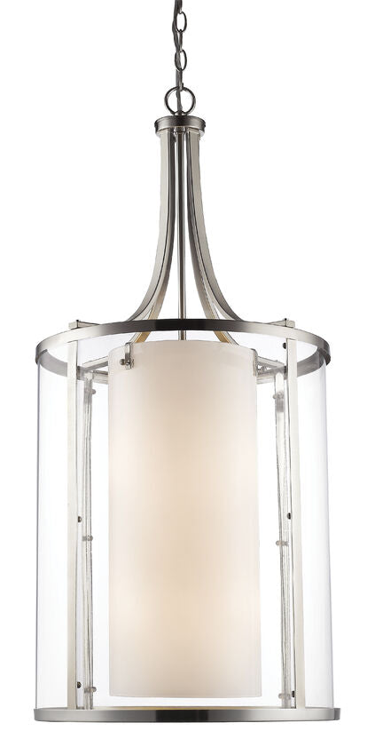 Z-Lite Willow 18" 12-Light Brushed Nickel Pendant Light With Clear and Matte Opal Glass Shade
