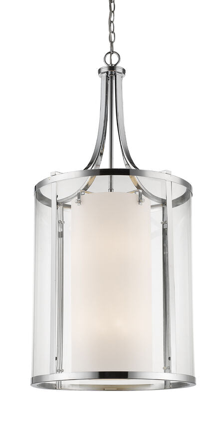 Z-Lite Willow 18" 12-Light Chrome Pendant Light With Clear and Matte Opal Glass Shade