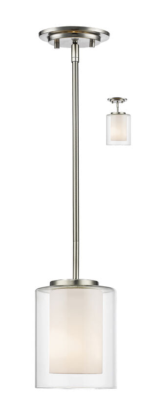Z-Lite Willow 6" 1-Light Brushed Nickel Mini Pendant Light With Clear and Matte Opal Glass Shade