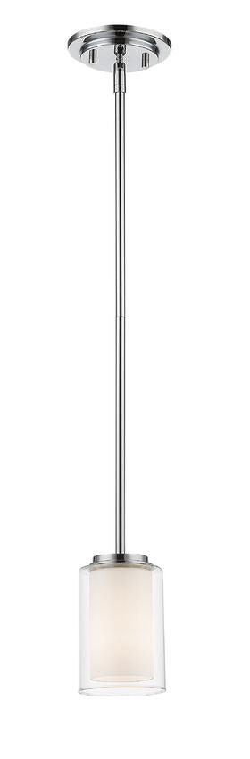 Z-Lite Willow 6" 1-Light Chrome Mini Pendant Light With Clear and Matte Opal Glass Shade