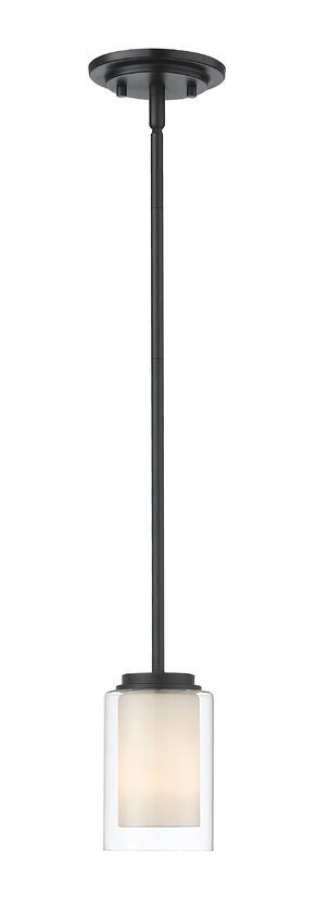 Z-Lite Willow 6" 1-Light Matte Black Mini Pendant Light With Clear and Matte Opal Glass Shade