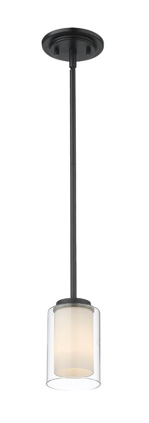 Z-Lite Willow 6" 1-Light Matte Black Mini Pendant Light With Clear and Matte Opal Glass Shade