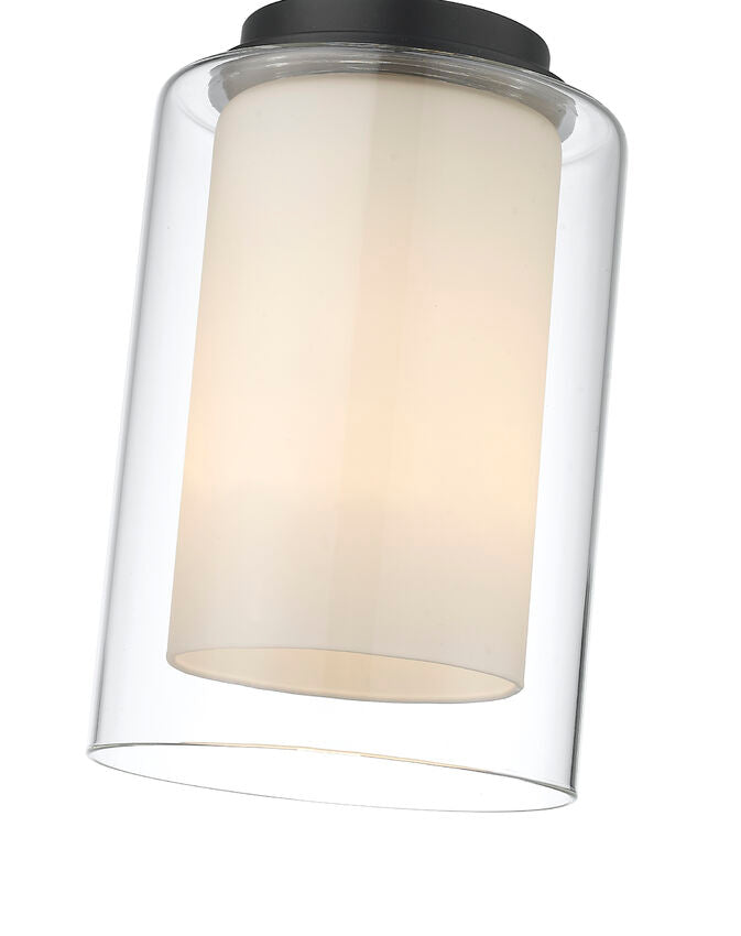 Z-Lite Willow 6" 1-Light Matte Black Mini Pendant Light With Clear and Matte Opal Glass Shade