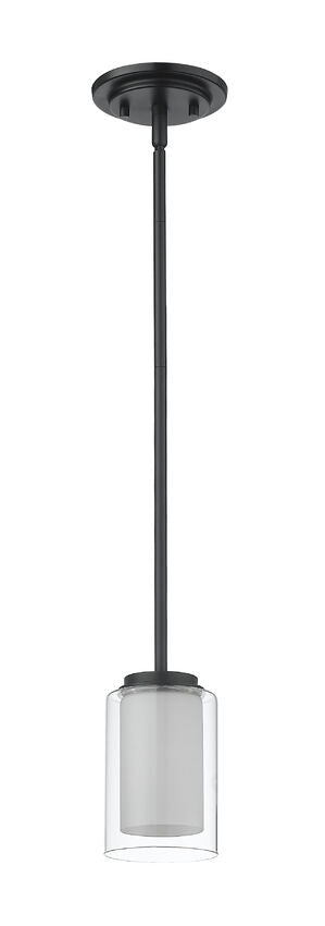 Z-Lite Willow 6" 1-Light Matte Black Mini Pendant Light With Clear and Matte Opal Glass Shade