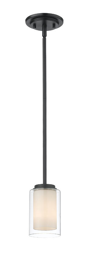 Z-Lite Willow 6" 1-Light Matte Black Mini Pendant Light With Clear and Matte Opal Glass Shade