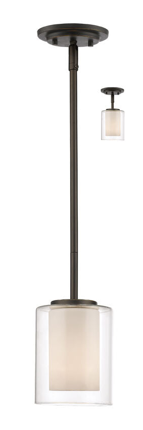 Z-Lite Willow 6" 1-Light Olde Bronze Mini Pendant Light With Clear and Matte Opal Glass Shade